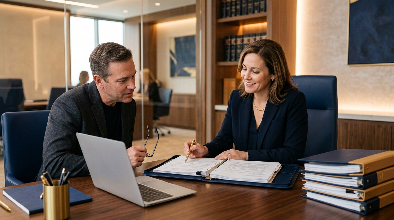 Legal document specialist helping a client prepare paperwork