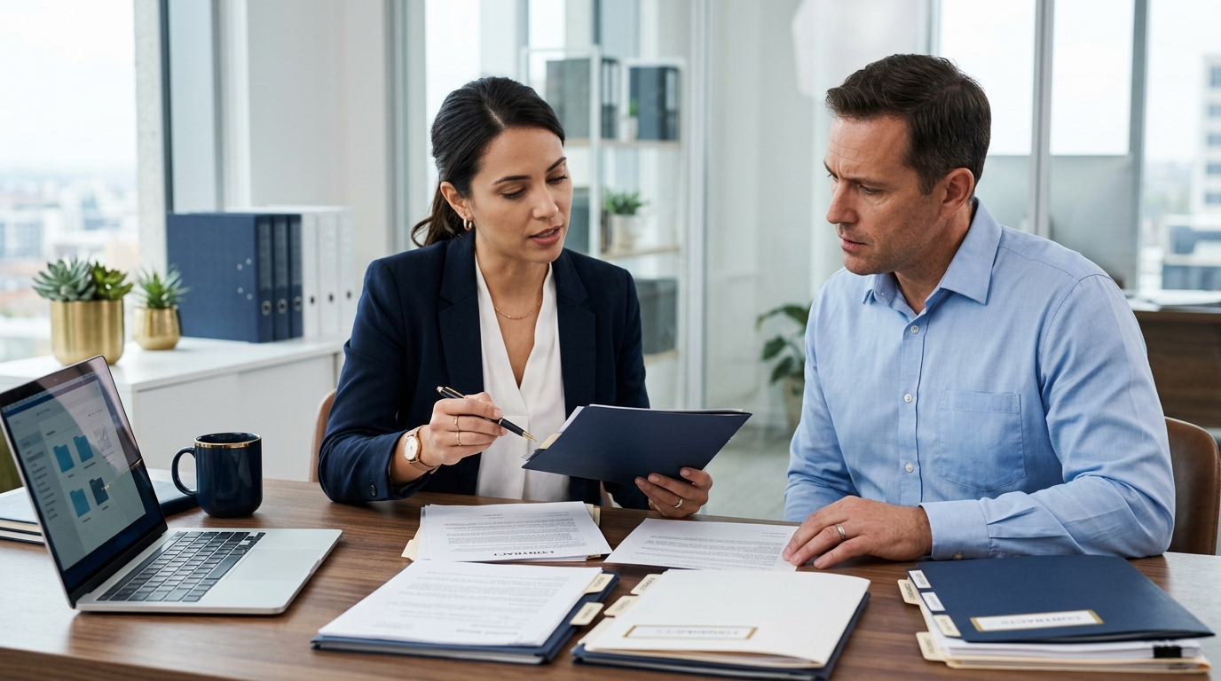 Legal document specialist helping organize small business paperwork