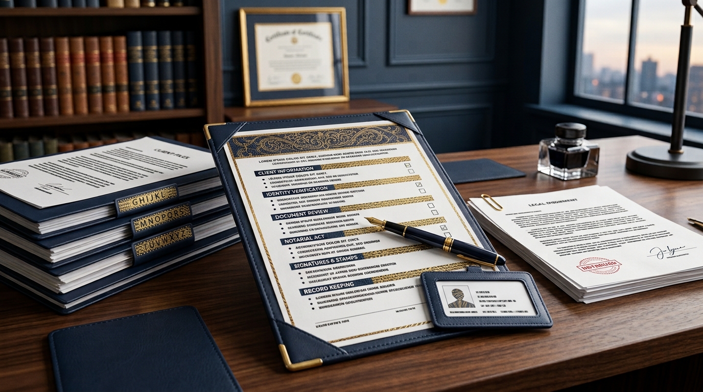 Notary appointment checklist with documents and identification