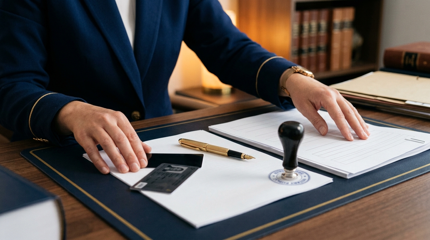 Person preparing legal documents before online notarization