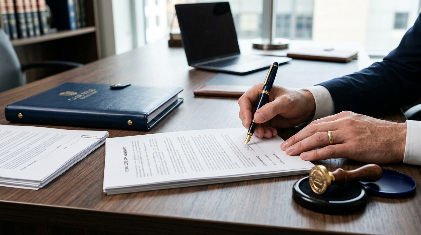 Person reviewing legal documents before notarization