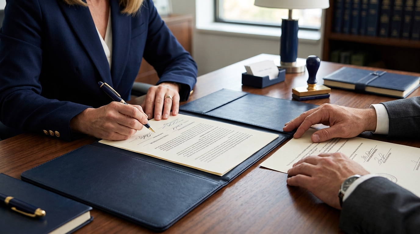 Person reviewing power of attorney documents before signing