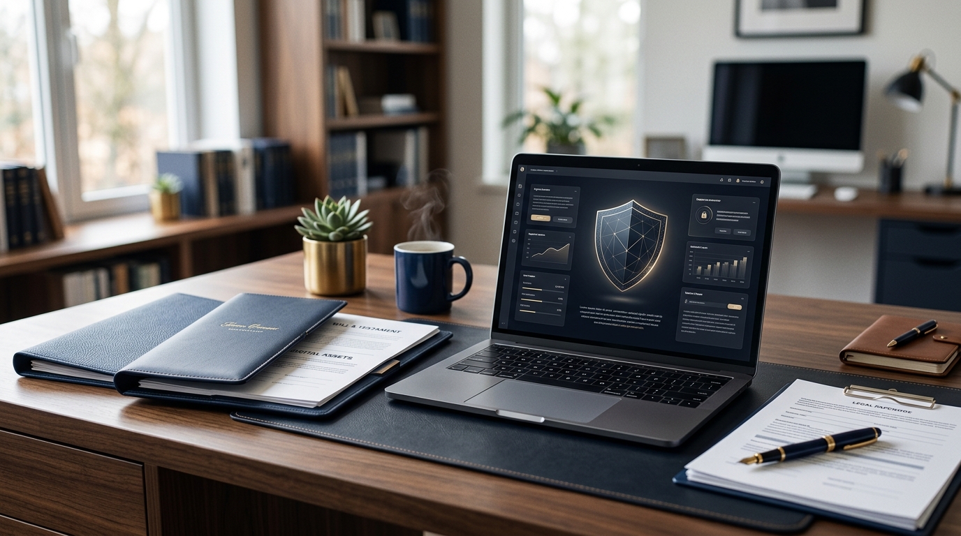 Estate planning documents organized with digital account records